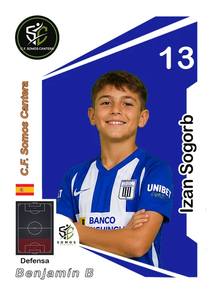 Cromo de Izan Sogorb, dorsal 13, defensa del Benjamín B