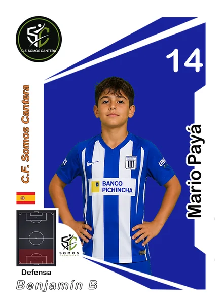 Cromo de Mario Payá, dorsal 14, defensa del Benjamín B